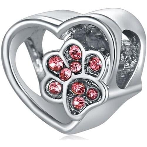 5PCS Heart Shape Charm Pink Crystal Animal Bear Dog Paw Print Hollow Bead for Women Jewelry Making for Original Bracelet Earring