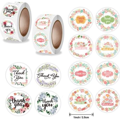 500pcs 2.5cm Floral Thank You Sticker Wreath Kawaii Stickers Envelope Gift Wrapping Sealing Decoration Label Stationery Sticker