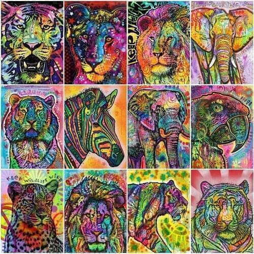 5D Diamond Painting Animal Elephant Giraffe Diamond Mosaic Tiger Lion DIY Round Diamond Cross Stitch Rhinestone Art Gift