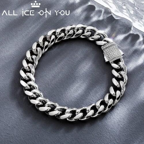 ALLICEONYOU 10MM Smooth Surface Micro Pave Cubic Zirconia Punk Style Fashion Cuban Bracelet Hip Hop Jewelry For Men Women Gift