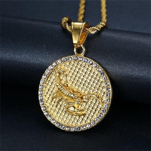 Scorpio 12 Constellations Pendant Necklace Gold Color Twist Chains Iced Out Bling CZ Mens Hip Hop Zodiac Jewelry Dropshipping