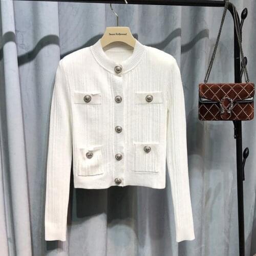 Elegant Women O-Neck Knitted Cardigans Single-Breasted Slim Twisted Sweater Female 2021 Autumn O-Neck Outwear Tops