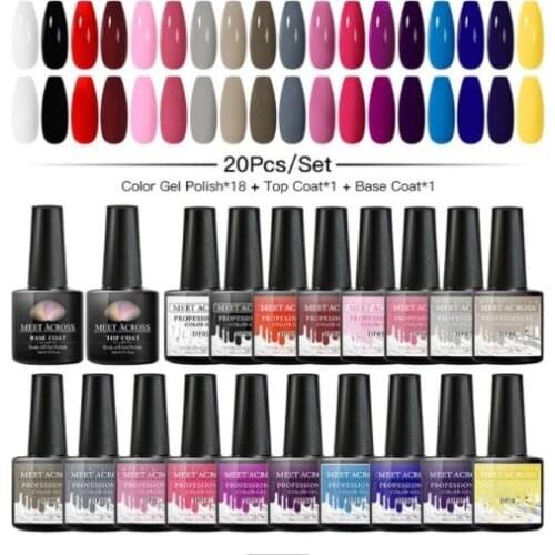 8/10/12/20pcs Pure Glitter Color Gel Polish Set Base Coat Top Coat Semi Permanent Soak Off Gel UV LED Lamp Nail Varnishes