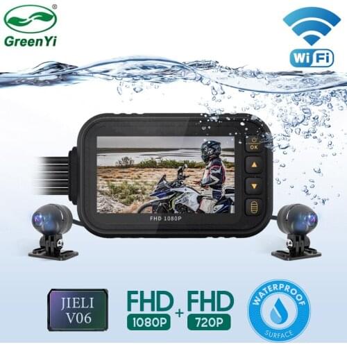 GreenYi Full Body Waterproof WiFi Motorcycle Dash Cam Dual HD 1080P DVR Camera Moto 3 inch Screen