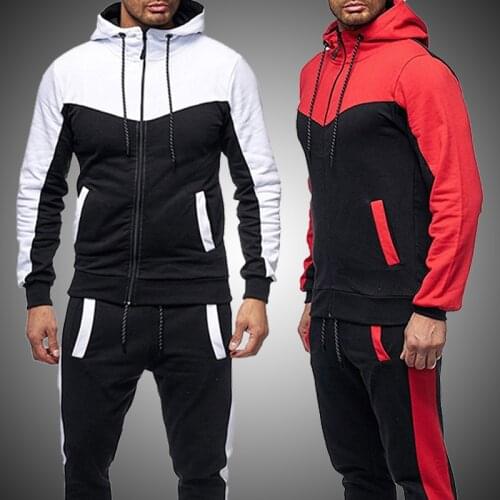 2021 New Men Set Mens Fashion Tracksuit Casual Sportsuit Male Zipper Hoodies+Pants Sets Man Patchwork Hooded Sweatshirt Suits