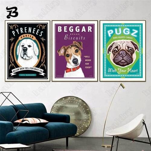 Colorful Animal Dog Canvas Painting for Living Room Home Decoration Canvas Posters and Prints Wall Art Pictures Retro Wall Decor