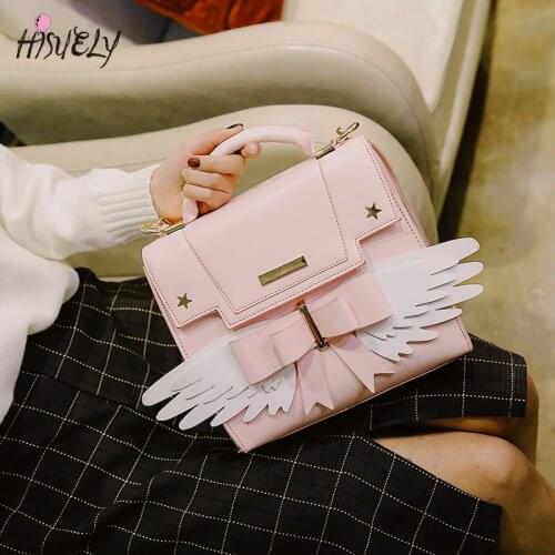 Cute pink one-shoulder messenger bag fashion girly bow-knot wing handbag personality all-match female bag