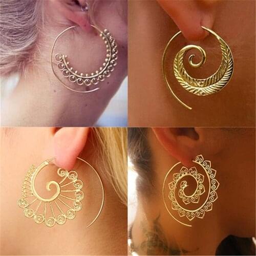 Trendy Gold Color Dangle Drop Earrings For Women Girls Vintage Handmade Indian Spiral Long Earrings Engagment Jewelry Gift