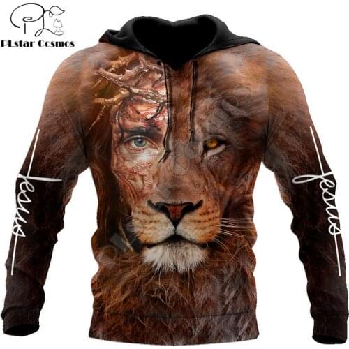 Christian Jesus and Lion 3D All Over Printed Mens Autumn Hoodie Sweatshirt Unisex Streetwear Casual Zip Jacket Pullover KJ631