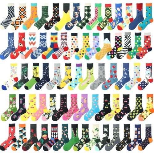 Cotton Funny Socks Men Ice Cream Watermelon Lemon Cherry Flower Personality Happy Art Painting Female Sokken Oil Christmas Gifts