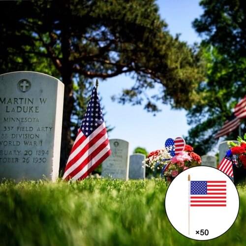 Set of 50 Small American Flags 4x6 Inch Small US Flag On Stick Mini American Stick Flag American Hand Held Stick Flags Spear Top