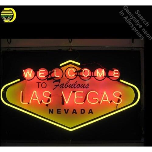 Las Vegas Neon Sign Welcome to Fabulous NEVADA Cool Neon Bulbs Recreation Beer Bar Room Handcraft Store Display 24x18 with board