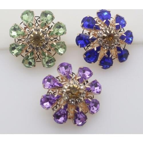 New 10pc 25MM Multi color Rhinestone Button sew-on chain clothing golden base Coat sweater button beauty accessories costura