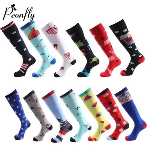 Peonfly 2020 New Men Sports Compression Happy Cartoon Printed Support Nylon Outdoor Ventilation Pressure Socks