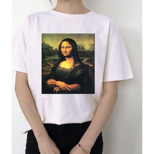 New summer spoof Mona Lisa Print T Shirts Women aesthetics funny Tshirts Casual Short Sleeves Tops t-shirt Female Clothing