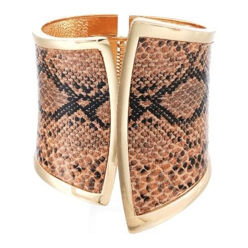 ORNAPEADIA New Product Snake-patterned Leather Bracelet Asymmetric Wide-brimmed Alloy Female Bracelet Wild Personality Jewelry