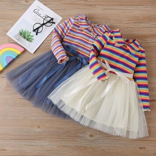 1-6 Years Kids Baby Girls Dresses 2021 Autumn Kids Striped Printing Princess Dress Children Doll Collar Long Sleeve Dresses