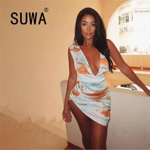 Sexy Evening Party Dresses For Women Spaghetti Strap V-neck Split Bodycon Midi Summer Dress Tie Dye Large Size Woman Clothes