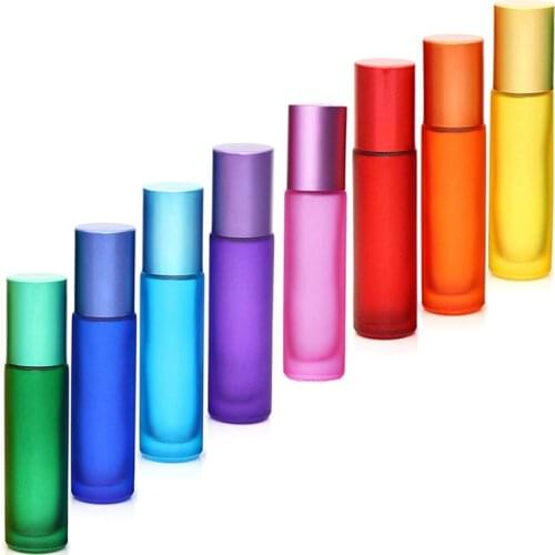 1/5/10PCS 10ml Portable Frosted Glass Roller Essential Oil Perfume Bottles Mist Container Travel Refillable Rollerball Bottle