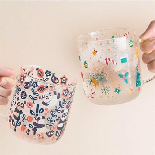 High Borosilicate Glass Transparent Cartoon Coffee Juice Mug Household Cute Breakfast Milk Cup Heat Resistant Christmas Teacup