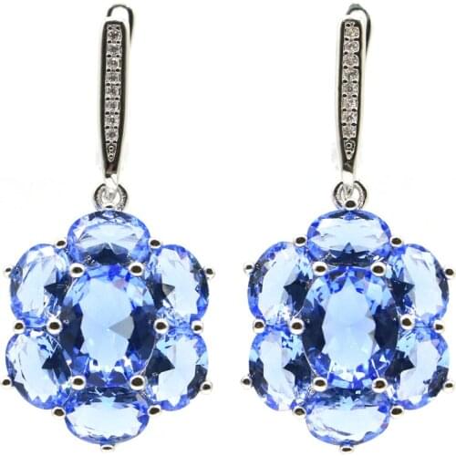 32x8mm Ravishing Drop Shape Rich Blue Aquamarine White CZ Gift For Ladies Jewelry Making 2019 925 Silver Earrings