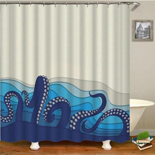Large Deep Sea Octopus Shower Curtains Marine Life Waterproof Polyester Fabric Bathroom Curtains For Home Decor