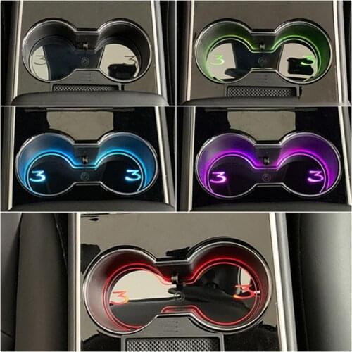 Luminous LED Lights Car Coasters Cup Pads Mats for TeslaModel 3/Y/X 2017 2018 2019 2020 Car Cup Holder Pad Cool Bottle Pad