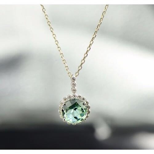 2018 vintage quality wedding Pure 925 Silver Geometric section Design green crystal Pendant fashion Necklace Jewelry Wholesale