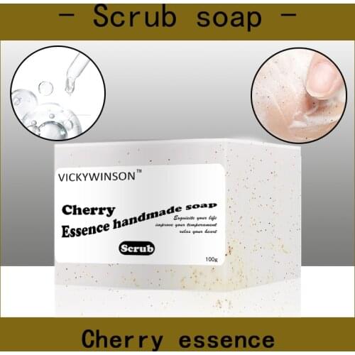 Cherry essence scrub soap handmade Soap 100g Amino acid soaps Moisturizing Shrink Pores Lifting Firming Essence Anti-Aging