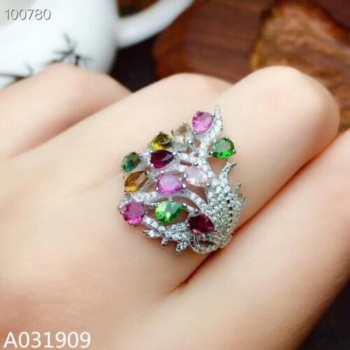 KJJEAXCMY boutique jewelry 925 sterling silver inlaid Natural Tourmaline gemstone ring female support detection fashion