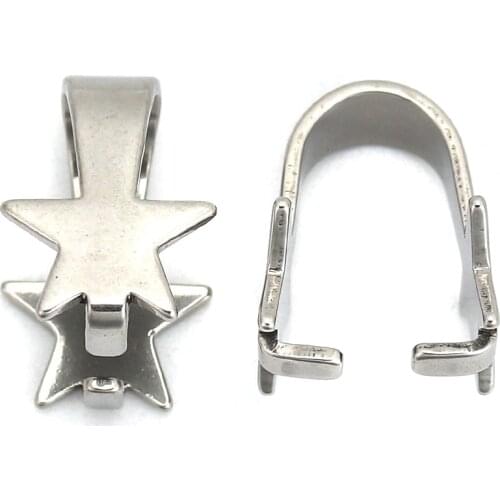 10 PCs 304 Stainless Steel Pentagram Star Silver Color Pendant Pinch Bails Clasps 16mm x 10mm For Jewelry Making Diy Accessorie