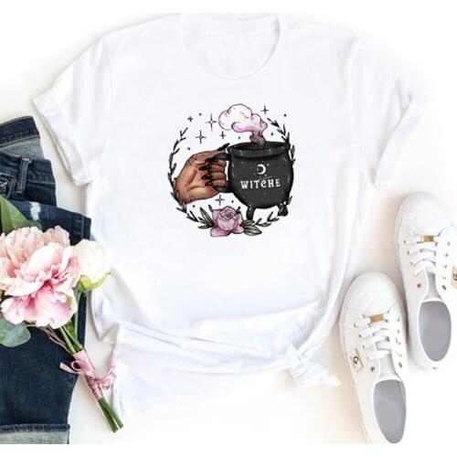 Funny Printed Graphic T-shirt Women Vintage Round Neck Cotton Woman Tshirt Casual Loose Shrot Sleeve Camiseta Mujer Gothic Tops