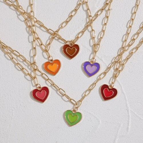 2021 Punk Rainbow Heart Pendant Necklace For Women Korean Colorful Heart Beaded Choker Chain Necklaces Couple Jewelry чокер