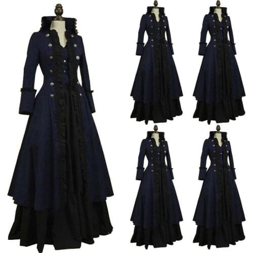 Womens Long Sleeve Vintage Victorian Gown Plus Size Costume Cosplay Stage Dress