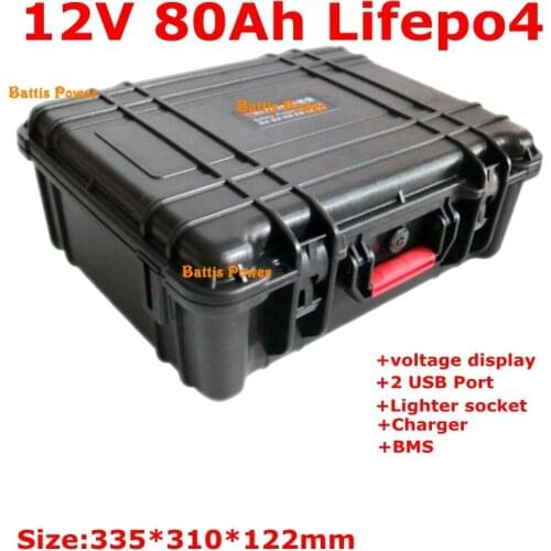 12V 80Ah Lifepo4 lithium battery pack built-in BMS for field survival Large ship machine +10A charger