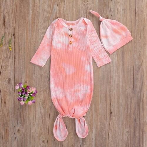 2Pcs Set Baby Sleeping Bags Sacks Blanket Fashion Tie-dye Printed Newborn Ribbed Comfort Cotton Swaddle Wrap+Hat Baby Outfits