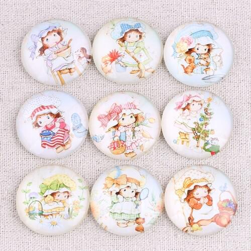 Reidgaller 20pcs mix cute little girl photo round pendant glass cabochon 20mm 25mm 30mm diy flat back handmade jewelry findings