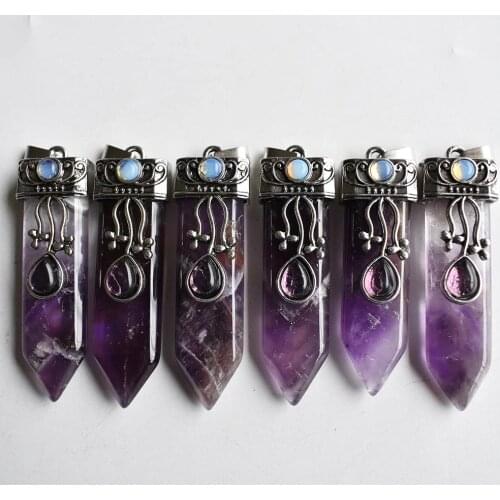 2021 good quality natural stone amethysts point pendulum healing chakra pendant for jewelry making 6pcs/lot wholesale