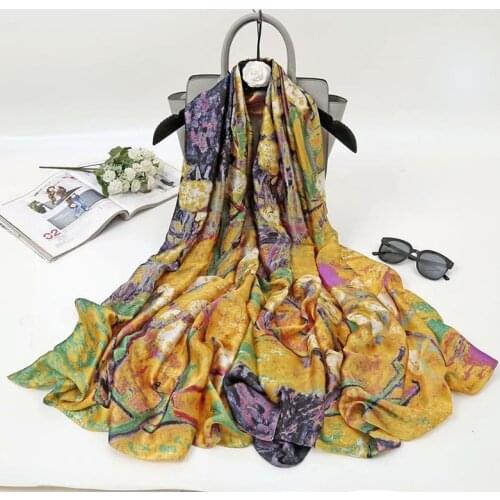 2021 Women Silk Winter Scarf Luxury Design Print Lady Beach Shawl Scarves Fashion Smooth Foulard Female Hijab