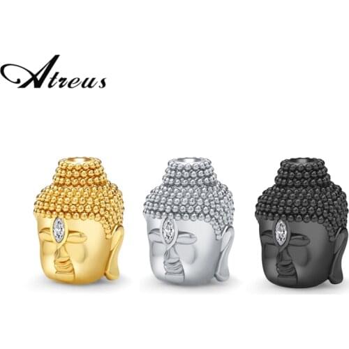 3pcs/lot Religious Buddha Head Charms Copper Spacer Beads Lucky Bodhisattva Micro Pave Zirconia Loose Beads For Jewelry Making