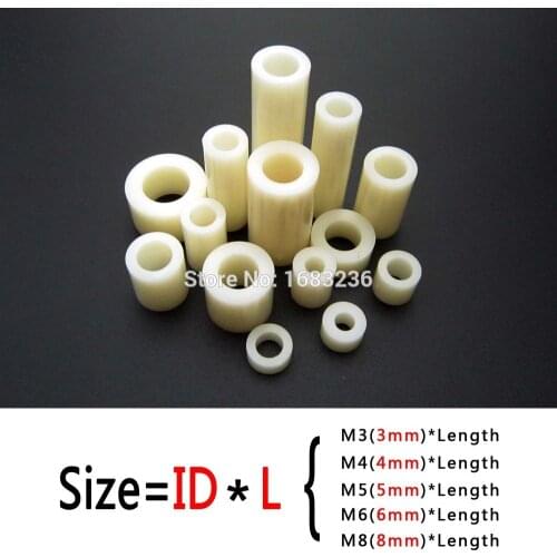 50pcs M3 M4 M5 M6 M8 White Nylon ABS Non-Threaded Spacer Round Hollow Standoff Washer ID 3mm4mm 5mm 6mm 8mm PCB Board Screw Bolt