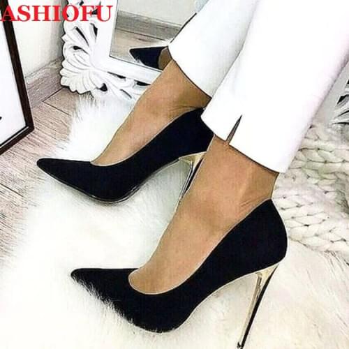 ASHIOFU Handmade Women High Heel Pumps Office&Career Party Slip-on Dress Shoes Simple Evening Fashion Pumps Court Shoes