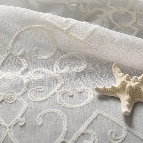 Towel Embroidery White Sheer Curtain for Bedroom Simple Pastoral Rural Delicate Geometric Balcony Country Decor Tenda JS157C