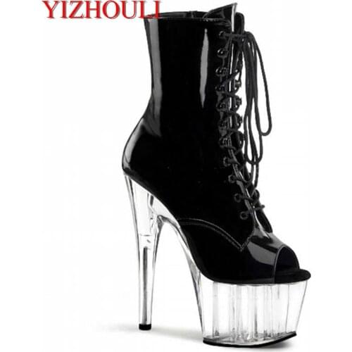 Fashion multicolor star shoe sexy fish mouth black crystal low barrel boots 15cm high heels waterproof platform Boots