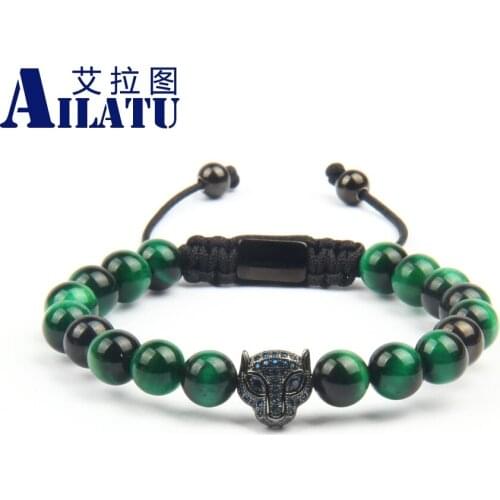 Bracelets Jewelry Ailatu New Natural Leopard with 8mm Blue Couples Beads Rope Chain Fashion Hand-Made Present, Gift