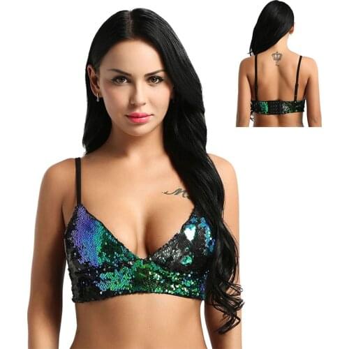 Newest Sexy Lingerie Fashion Sparkle Sequins Bra Tank Crop Top Bra Bralette Blouse for Party Raves Club Wear Pole Dance Clothing