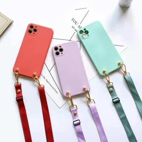 For OnePlus 8t Case Fashion Solid Color Liquid Silicone Crossbody Strap Covers For One Plus 8T Necklace Lanyard Soft TPU Fundas