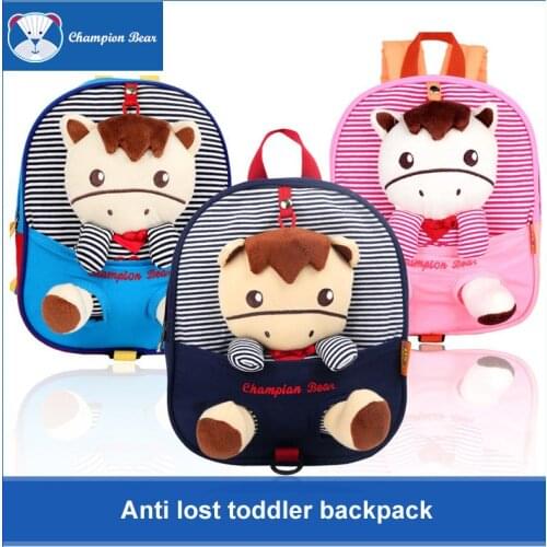 Champion Bear Kindergarten Children Schoolbag Toddler Kid Anti Lost Backpack Cute Plush Zebra Toy Baby Boys Girls Preschool Bags