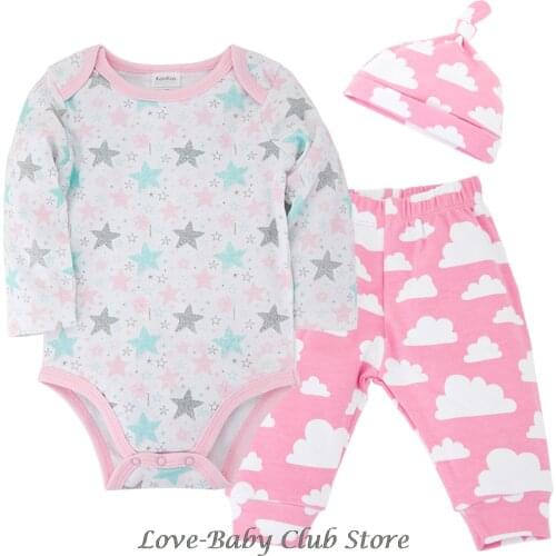 Baby Girls Clothing Set 3pcs/set 100% Cotton Bodysuit & Velour Cap Long Pants Infant Newborn Sweatshirt New Arrivals on Discount