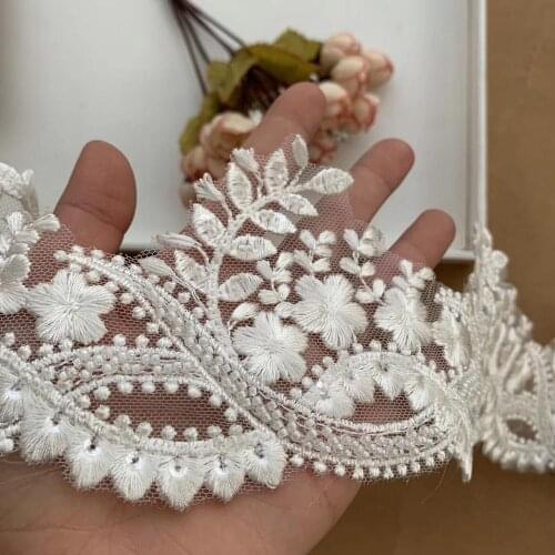 1yard/lot Exquisite Milk white gorgeous sequins and beads embroidery lace trim wedding dress clothes accessory X737